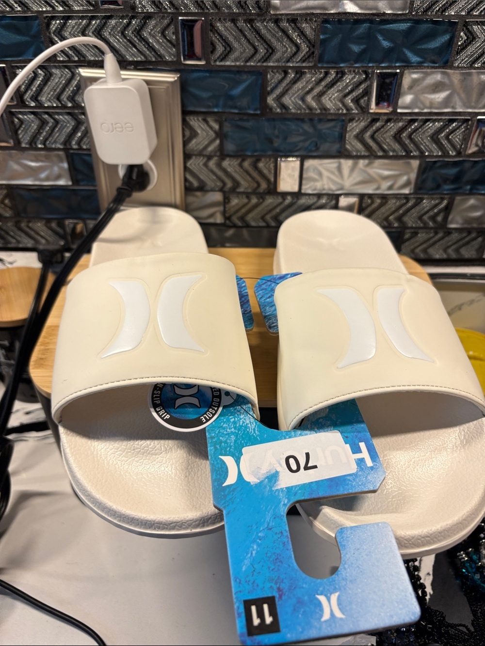 Hurley White Logo Slide Sandals